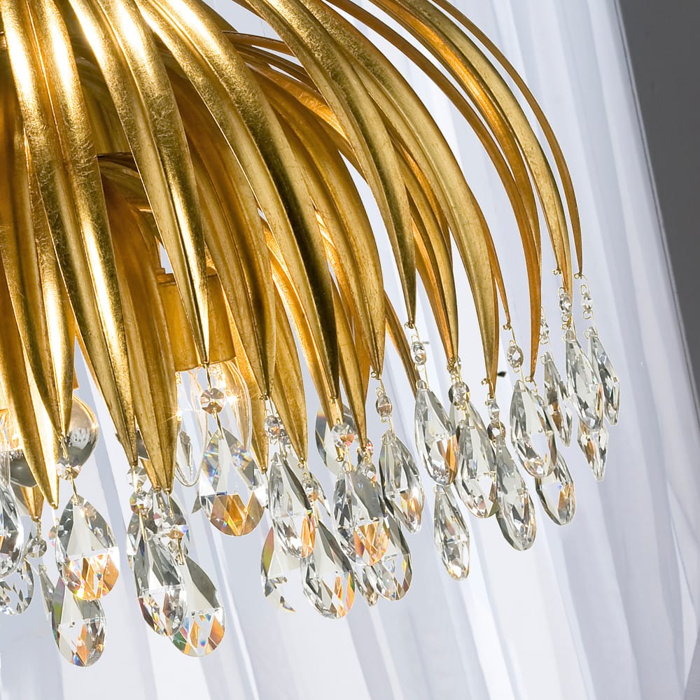 Luxury Gold Leaf Chandelier with Crystal Pendants