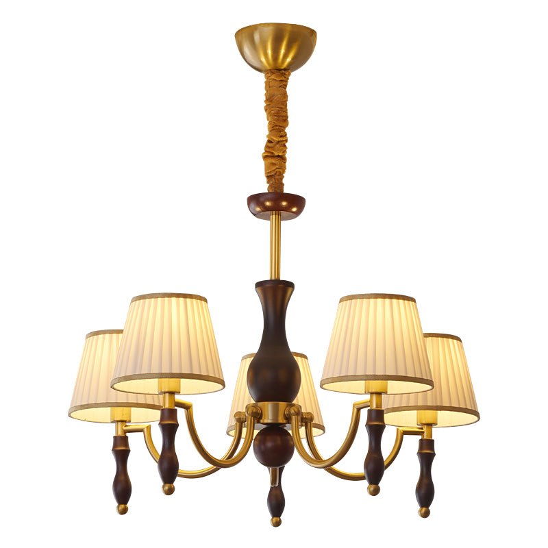 wood chandelier shown as a main product image for open living spaces