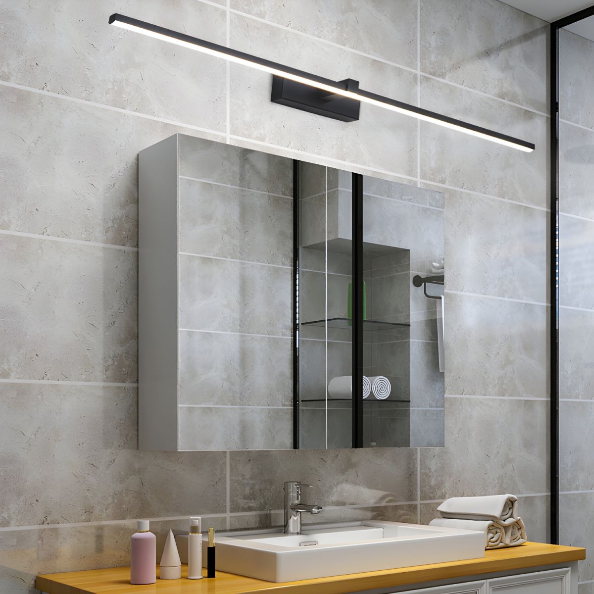 Metal Linear Mirror Wall Light, Hardwired Wall Sconce, detail 7