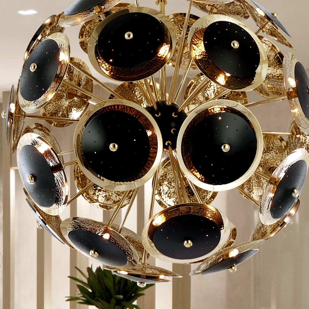 Modern Black and Gold Plated Sphere Chandelier