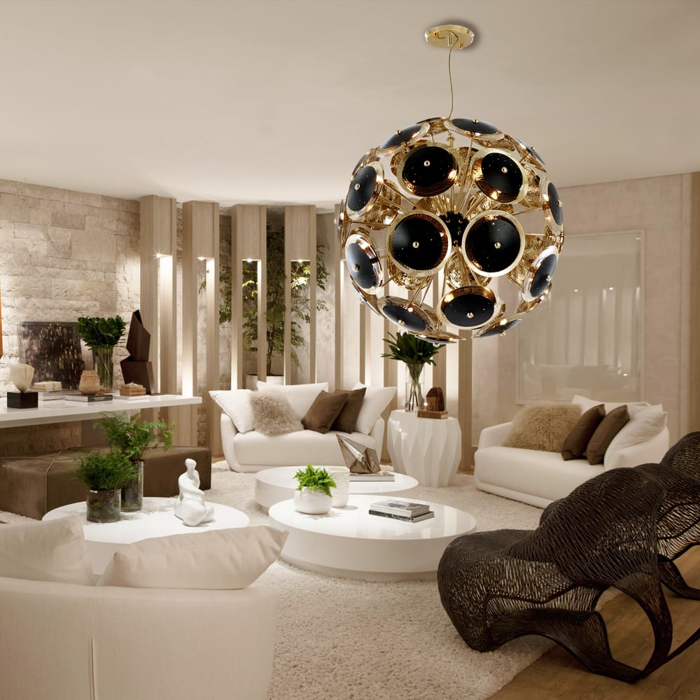 Modern Black and Gold Plated Sphere Chandelier