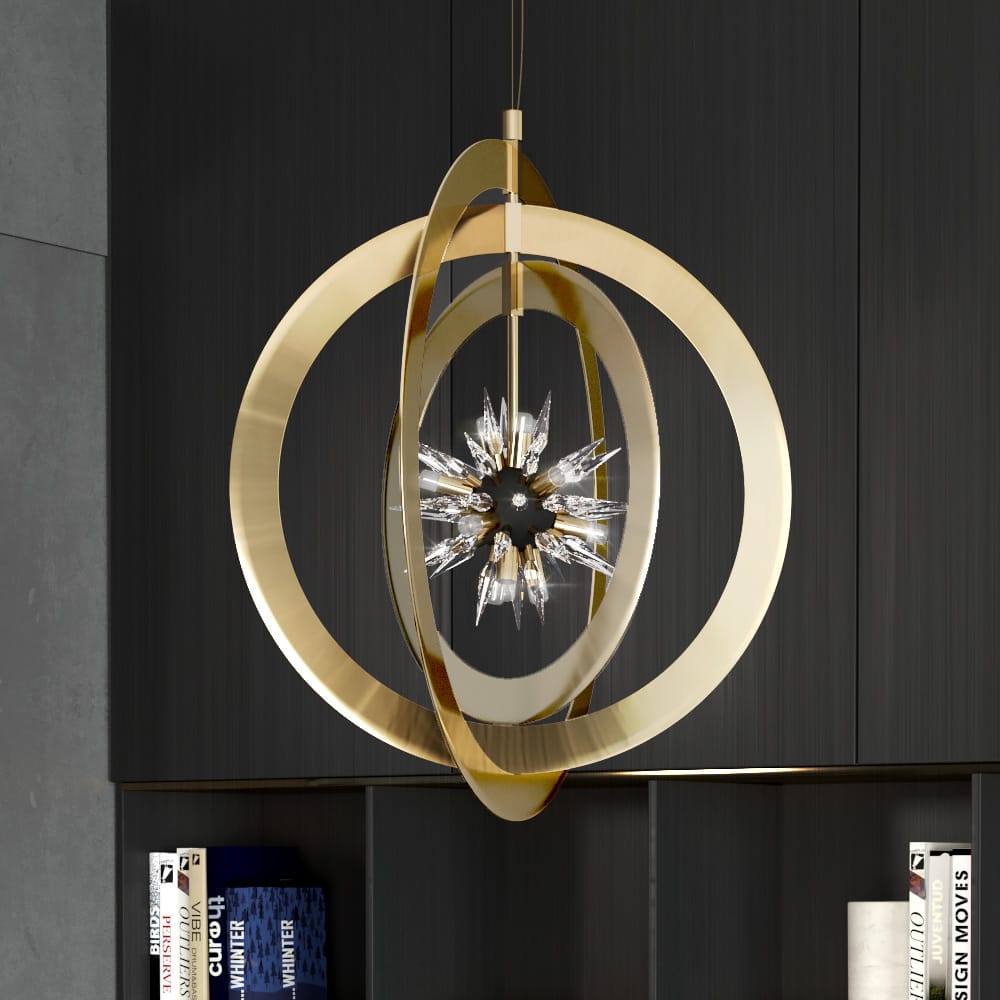 Gold Plated Crystal Concentric Circles Chandelier