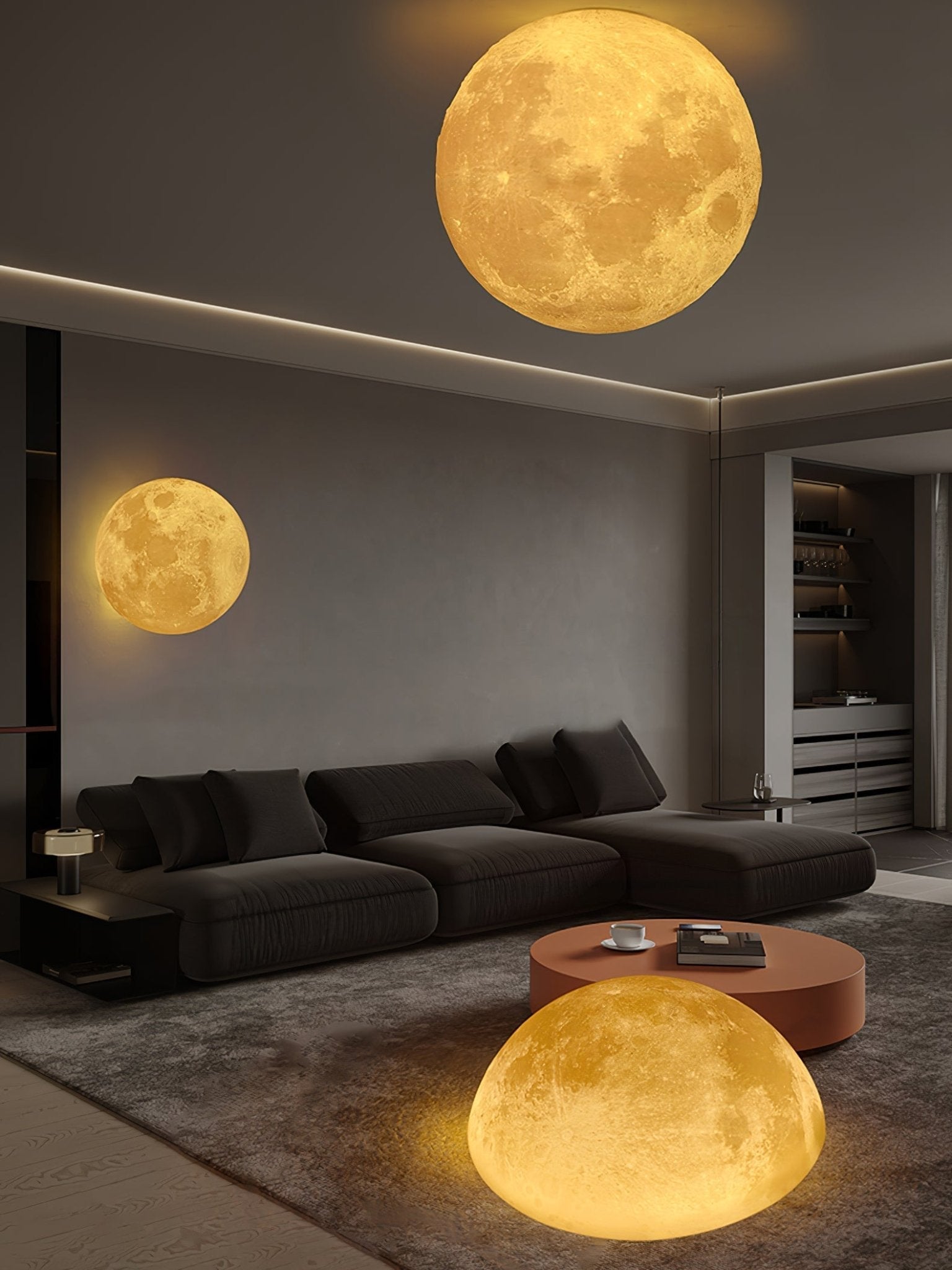 Moon 3D Wall Light - ∅ 5.9″ x H 5.9″ 3D Printing PLA, Hardwired Wall Sconce, detail 4