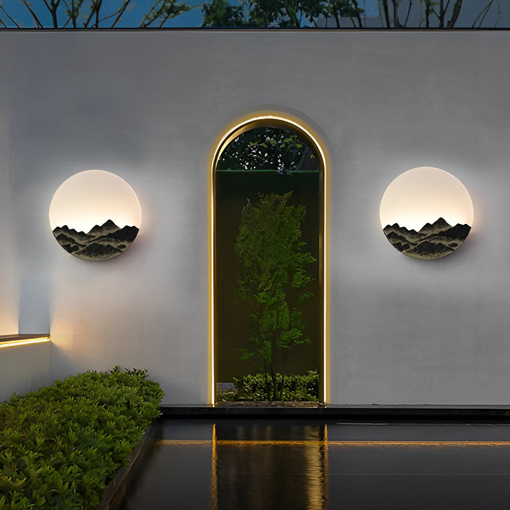 Circular Creative Mountain Scenery LED Waterproof Contemporary Exterior, wall light, main view, Tianguang Select
