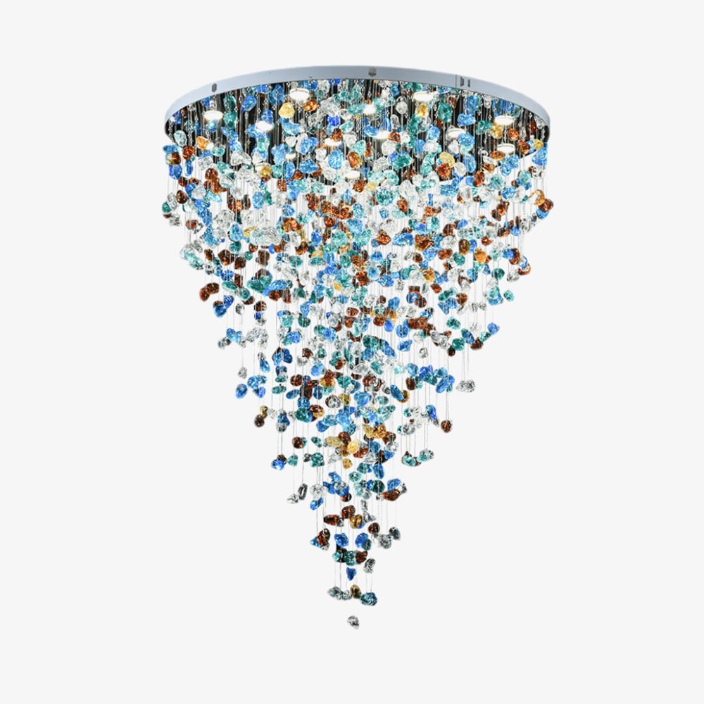 stone chandelier shown as a main product image for open living spaces