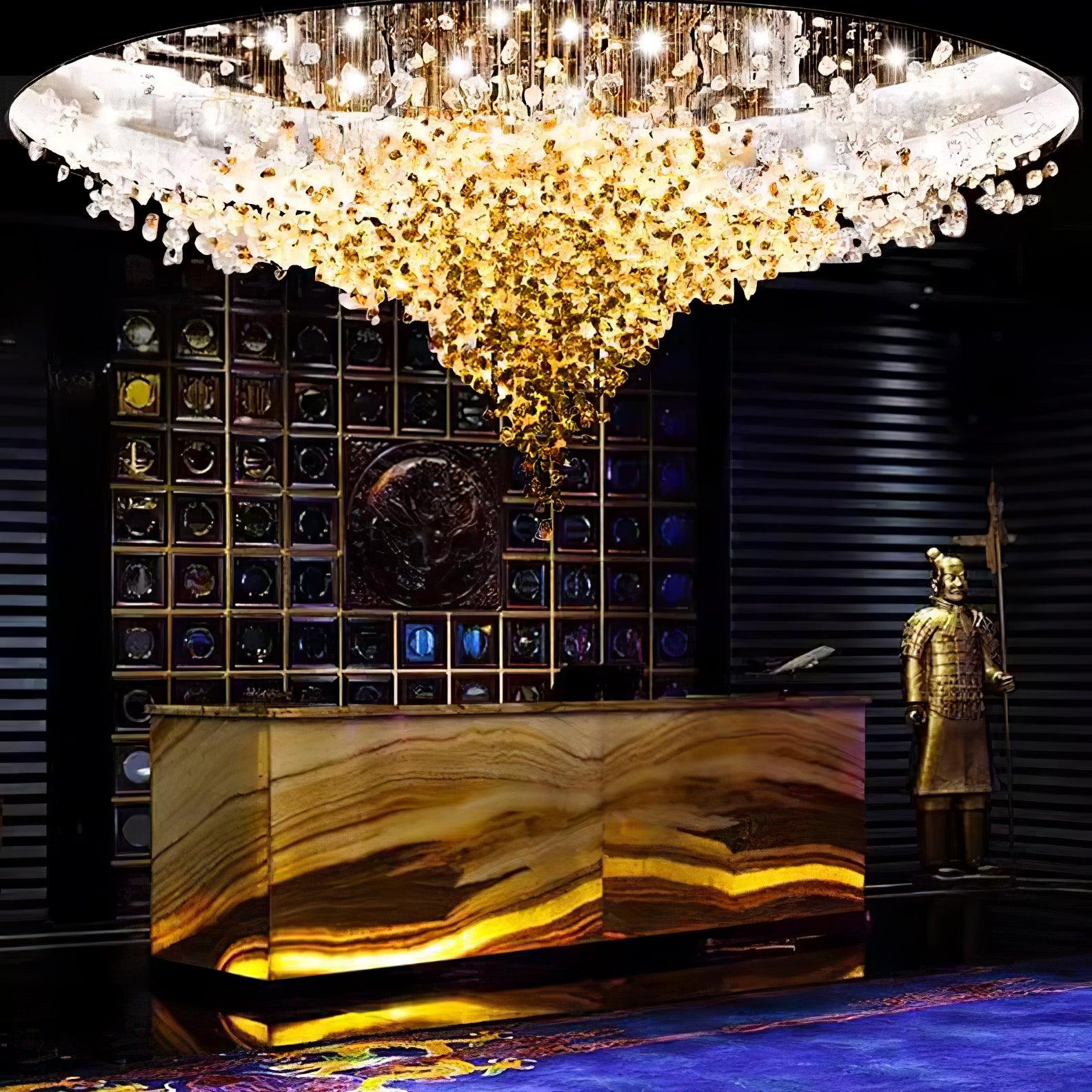 Close-up angle of Multicolor Crystal Stone Electrolier Chandelier showing form and material detail