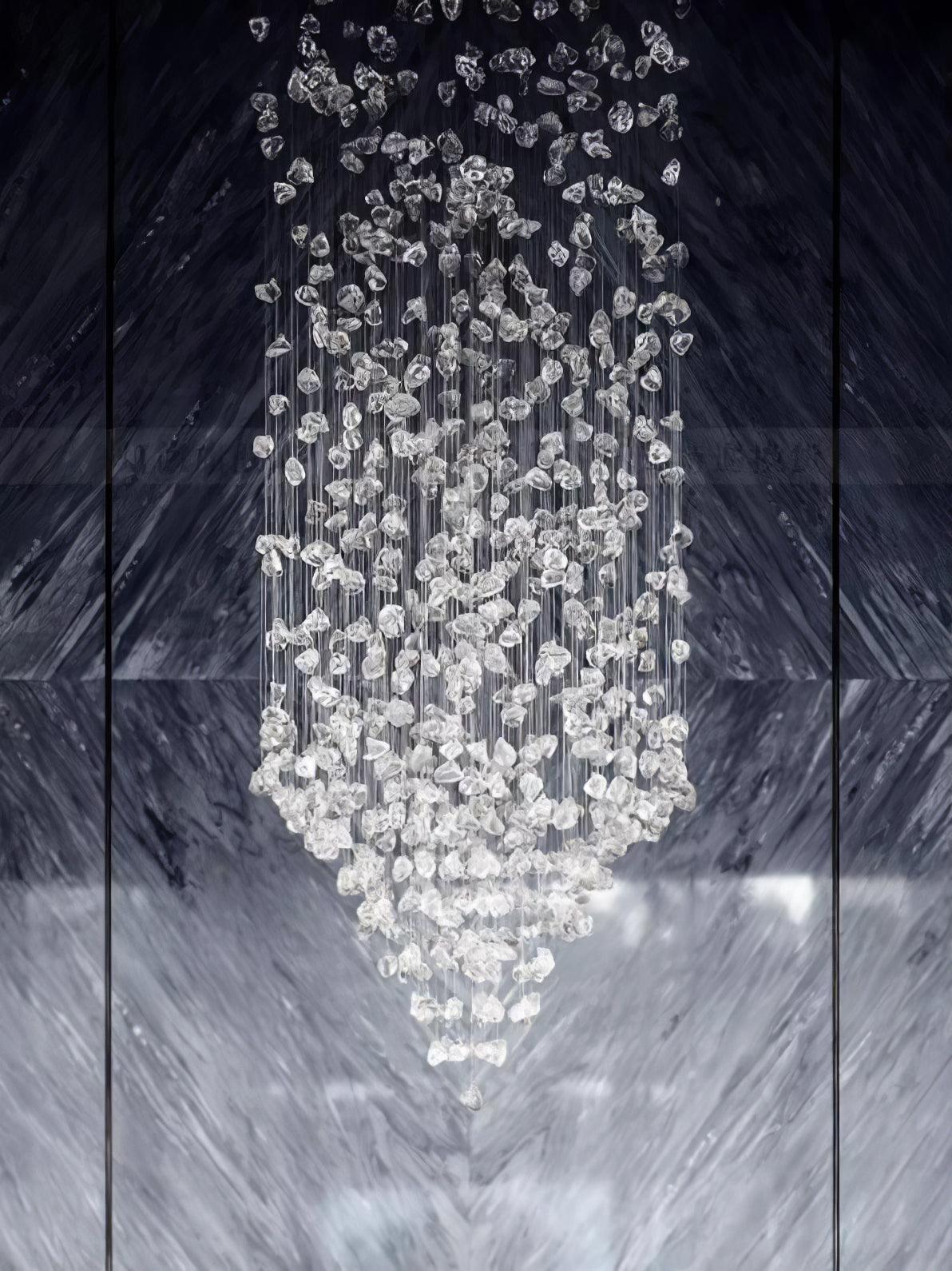 stone chandelier shown as a main product image for open living spaces