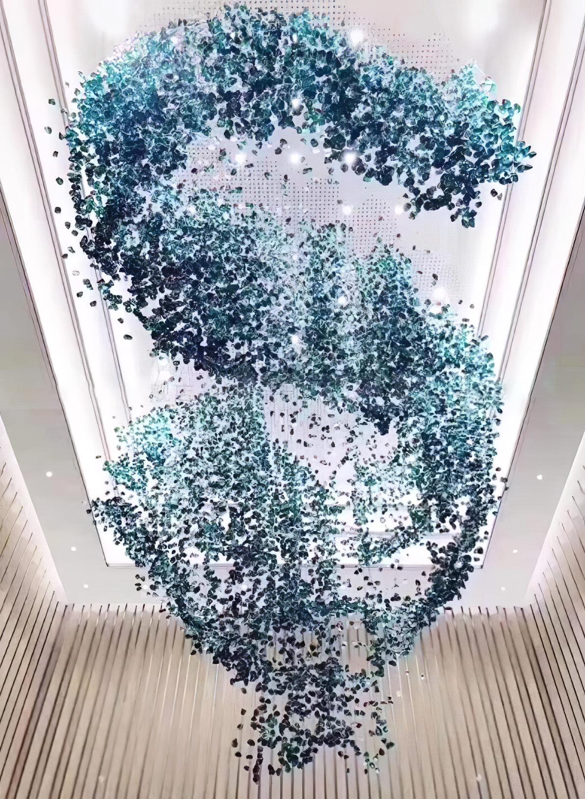 Close-up angle of Multicolor Crystal Stone Electrolier Chandelier showing form and material detail