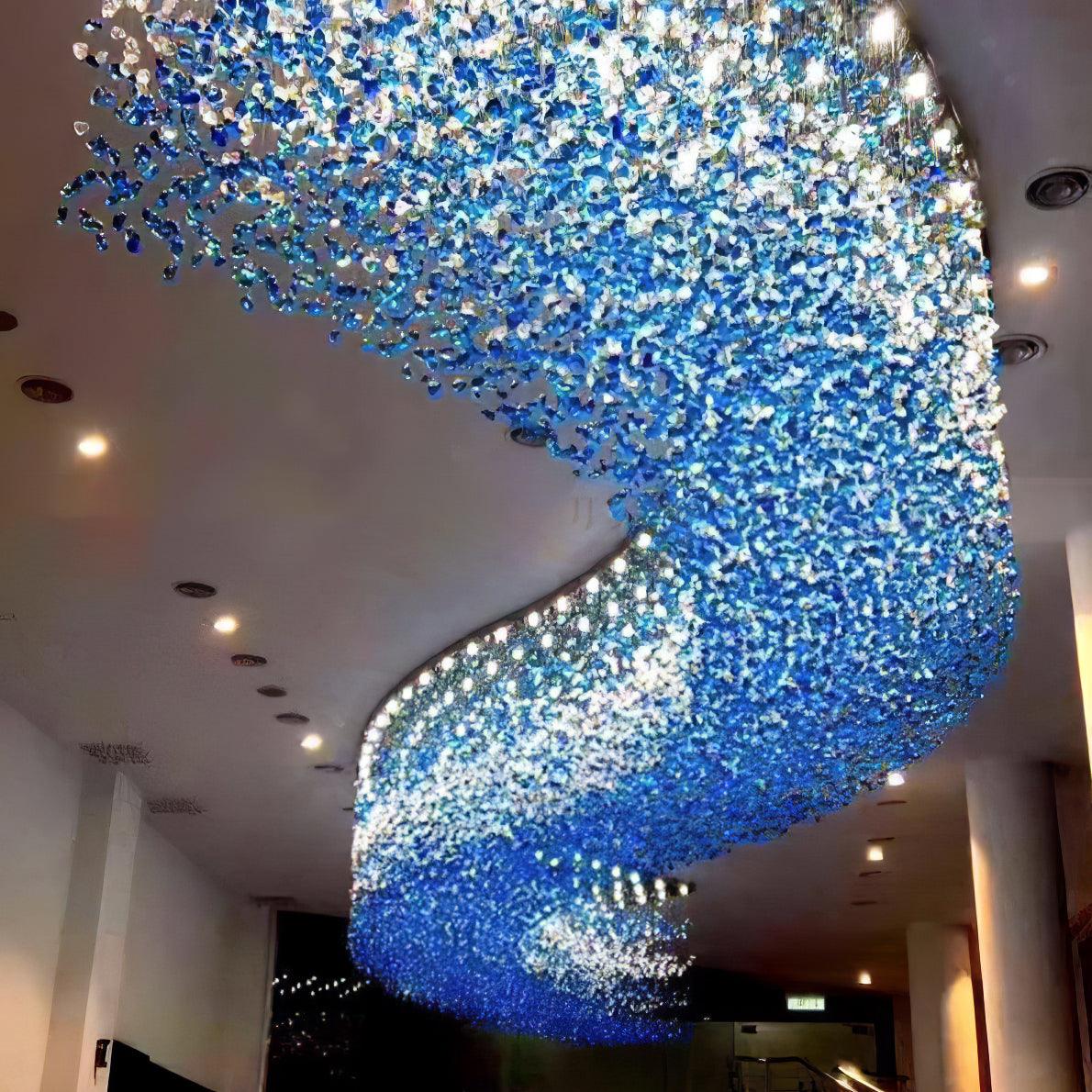 Close-up angle of Multicolor Crystal Stone Electrolier Chandelier showing form and material detail