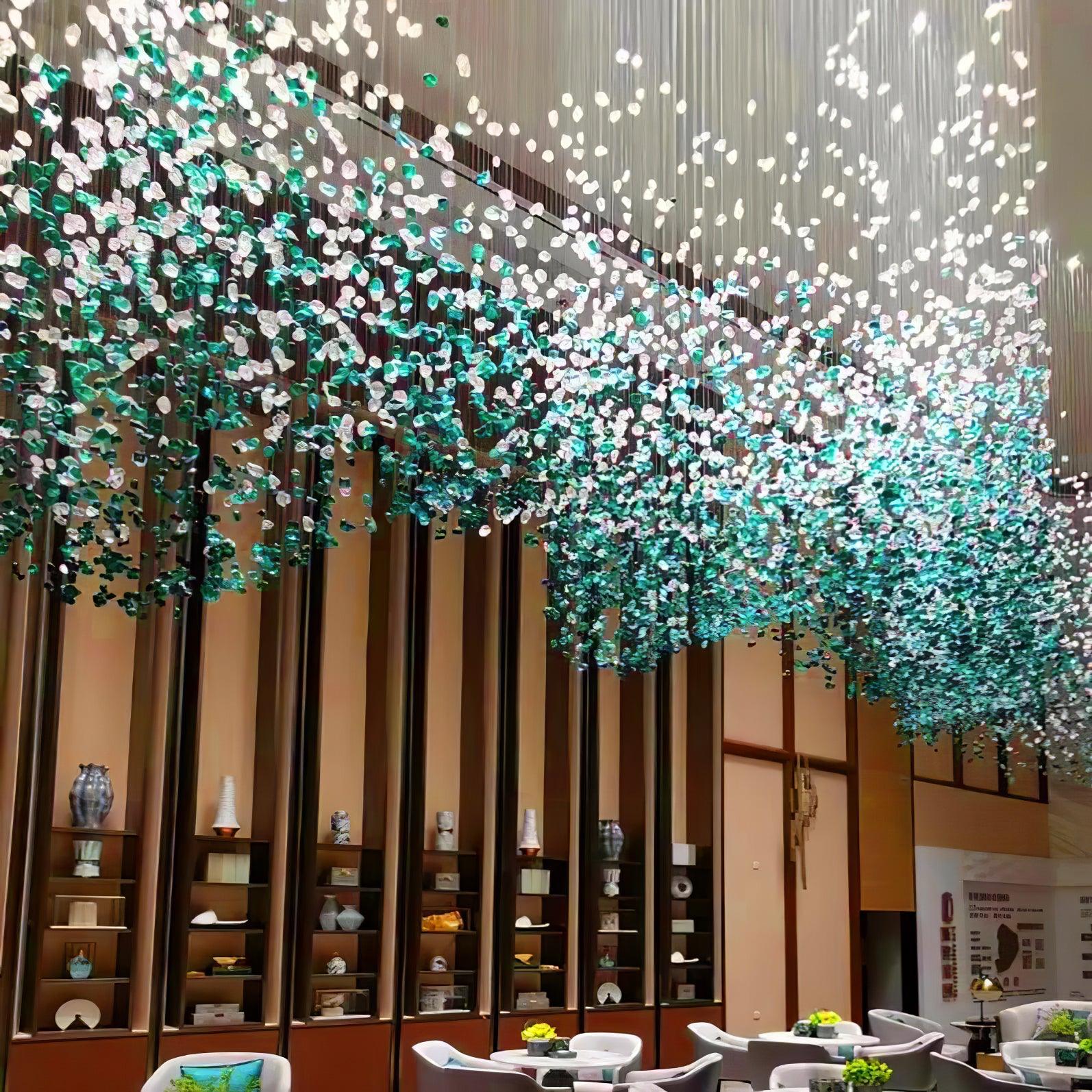 stone chandelier shown as a main product image for open living spaces