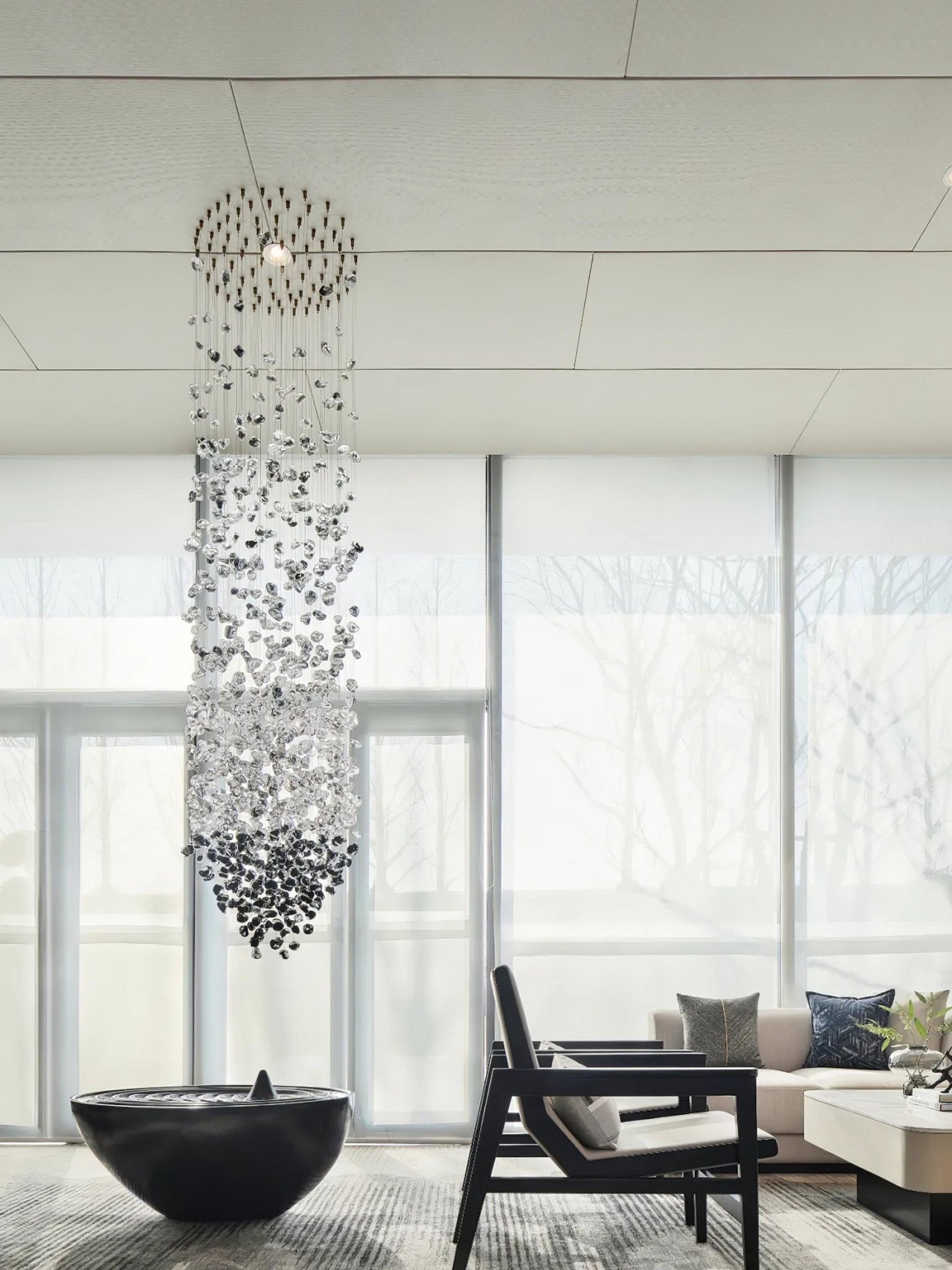 Side view of stone chandelier for scale and shape reference