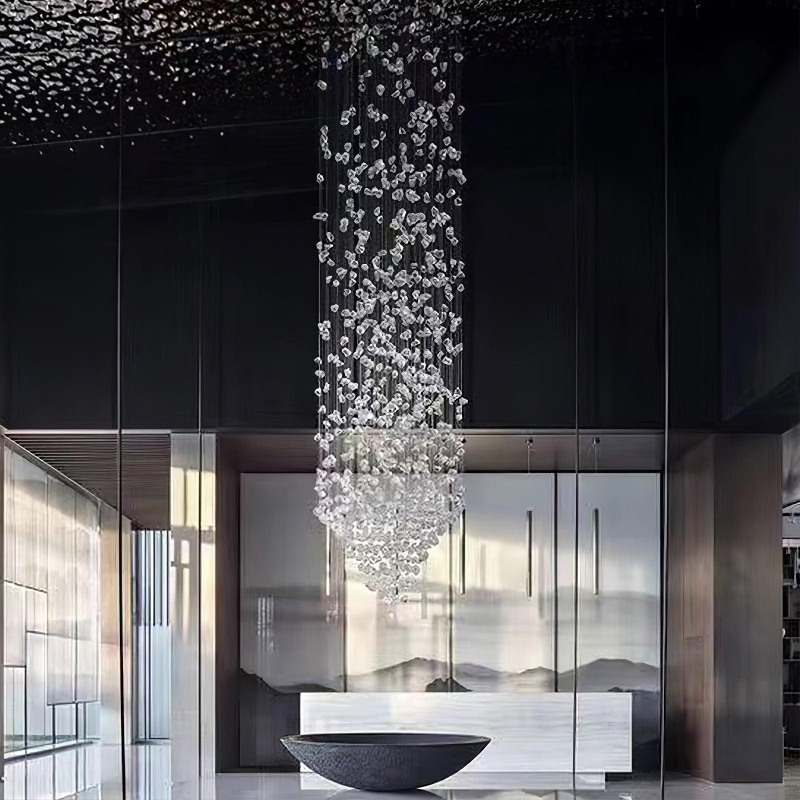 stone chandelier shown as a main product image for open living spaces