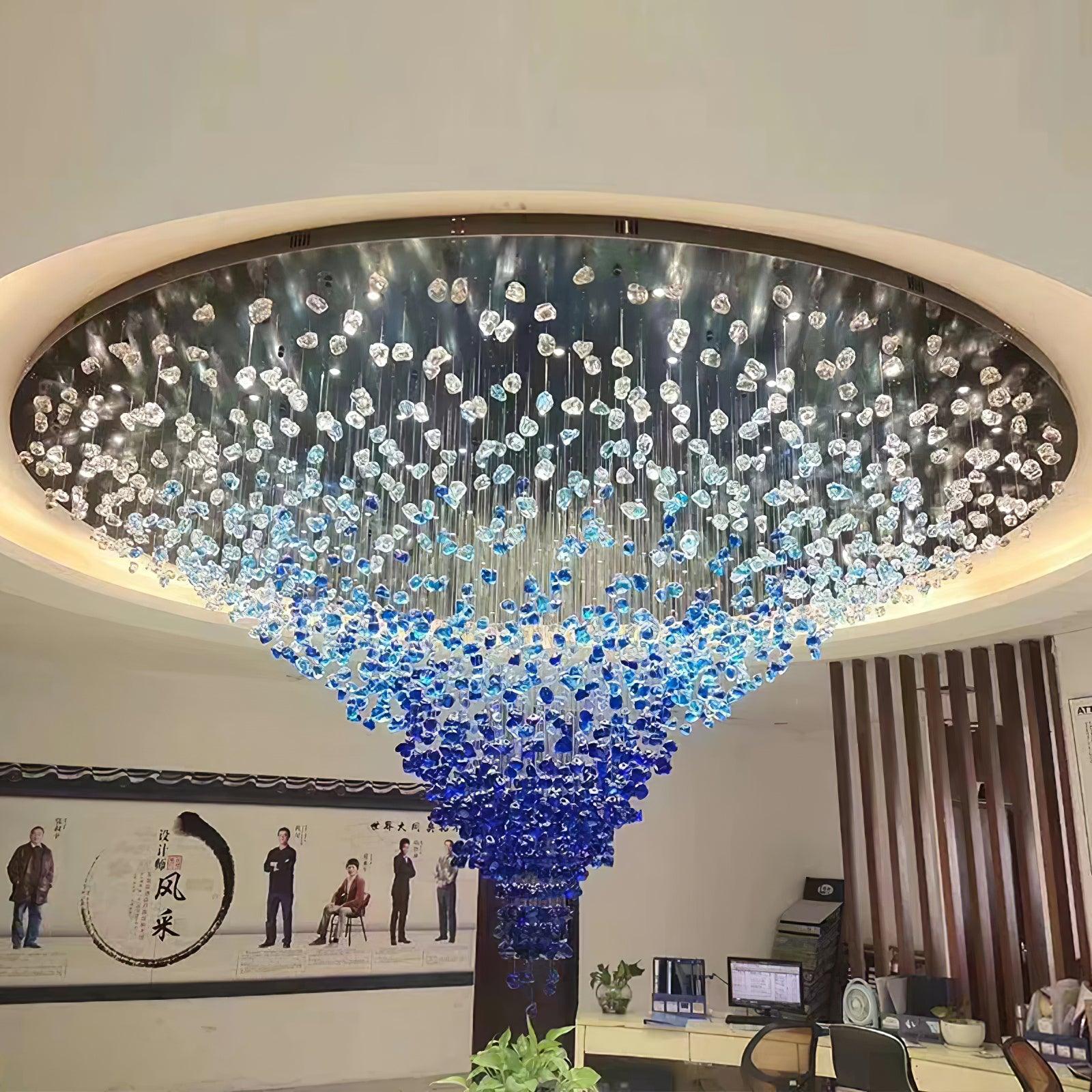 Side view of stone chandelier for scale and shape reference