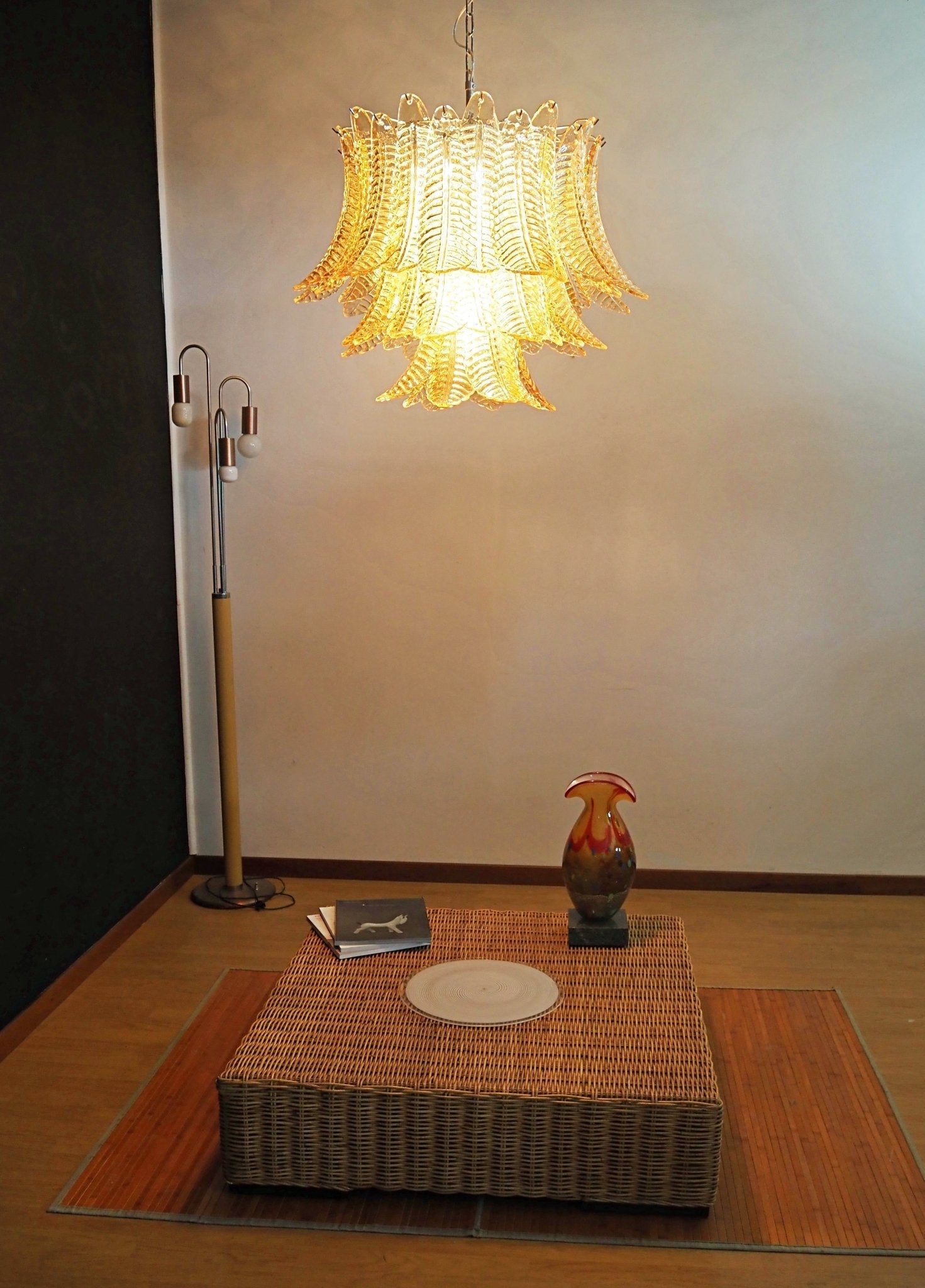 Murano Amber Glass Leaf Chandelier