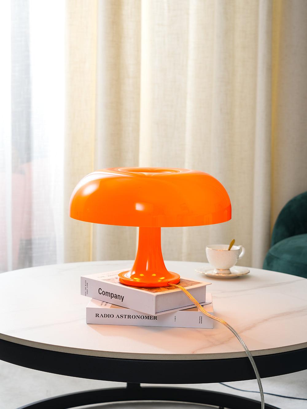 Side view of metal table lamp for scale and shape reference