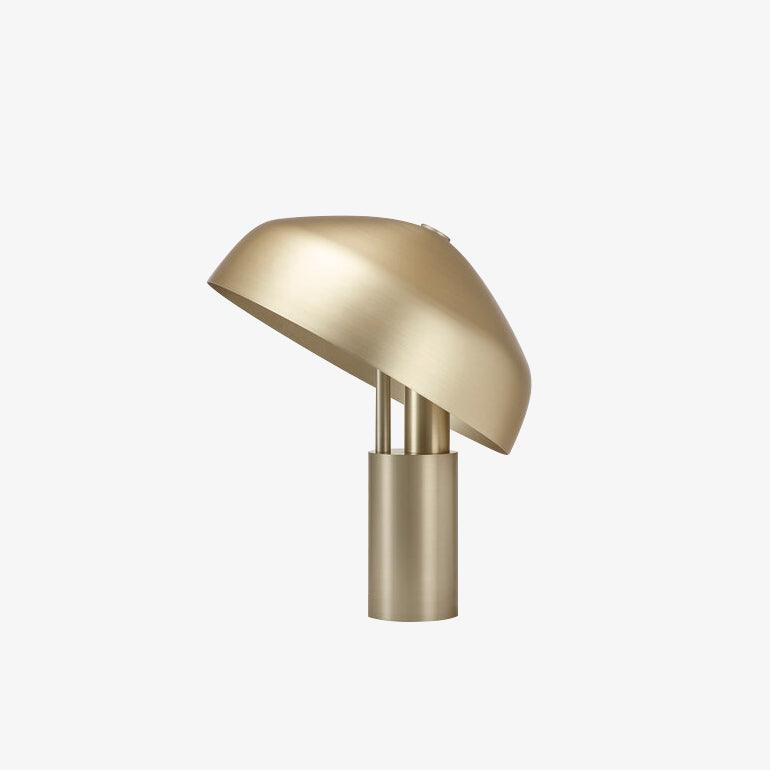 Side view of metal table lamp for scale and shape reference