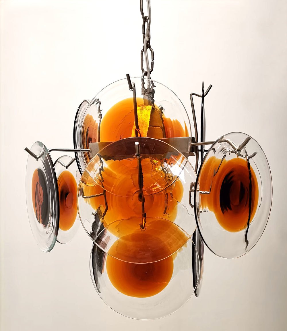 Side view of glass chandelier for scale and shape reference