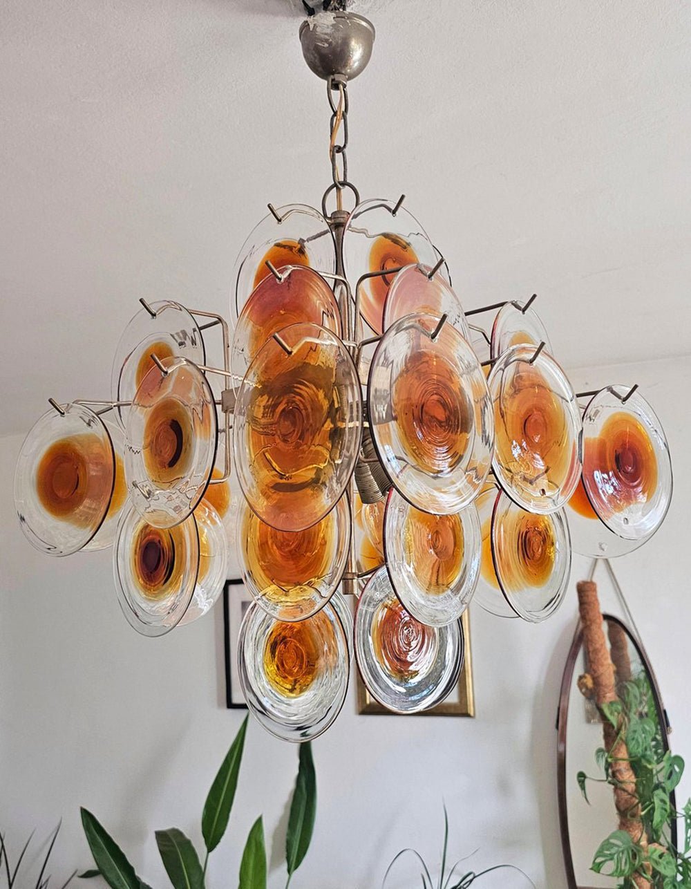 Close-up angle of Mazzega Vistosi Murano Chandelier showing form and material detail