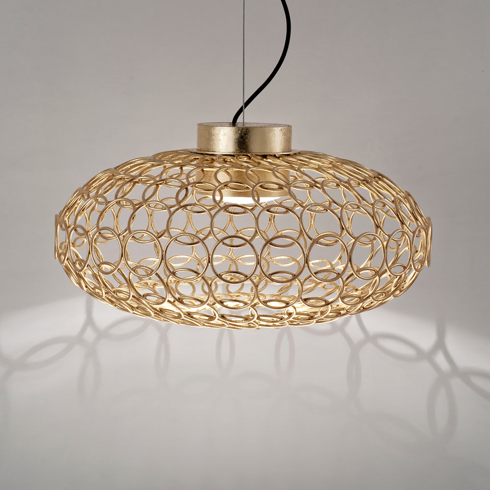 Oval Metal Light with Gold Leaf Chandelier
