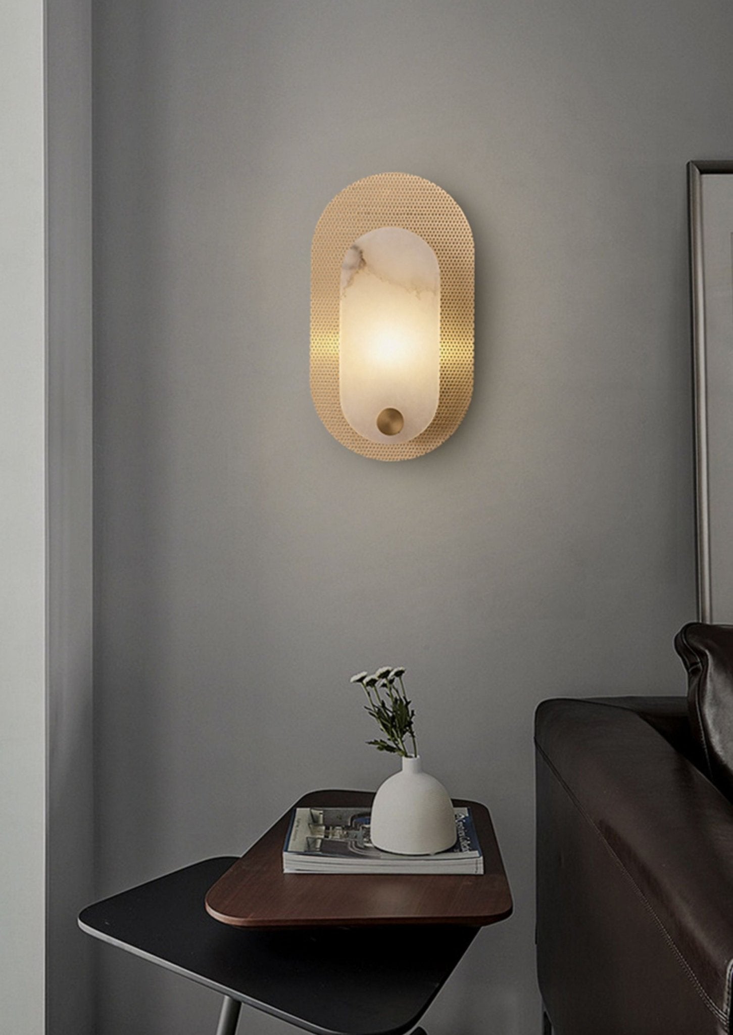Perforated Oval Alabaster Wall Light - Wall Lamp, Hardwired Wall Sconce, detail 3