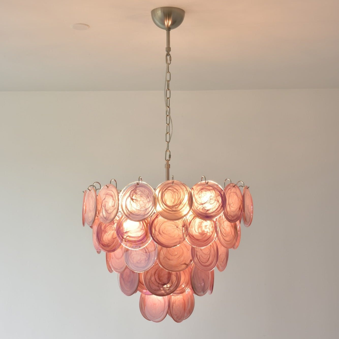 Pink Murano Disc Chandelier detail view 2
