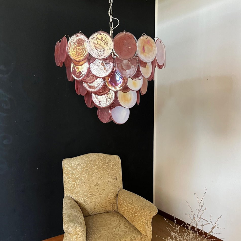 Pink Murano Disc Chandelier detail view 9