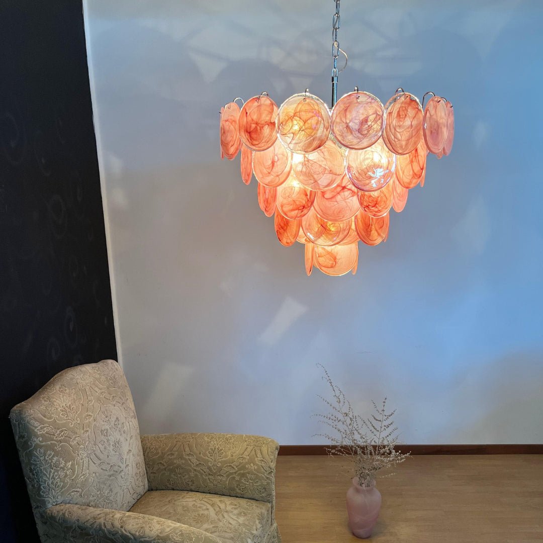 Pink Murano Disc Chandelier detail view 11