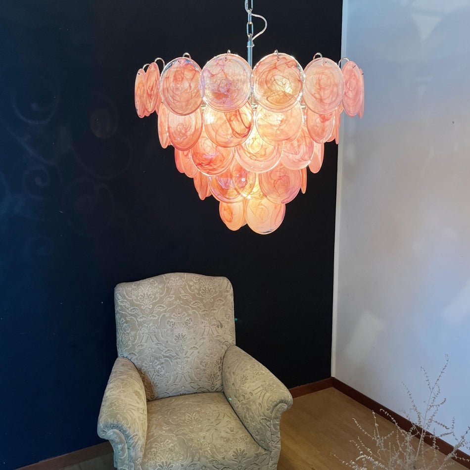 Pink Murano Disc Chandelier detail view 4