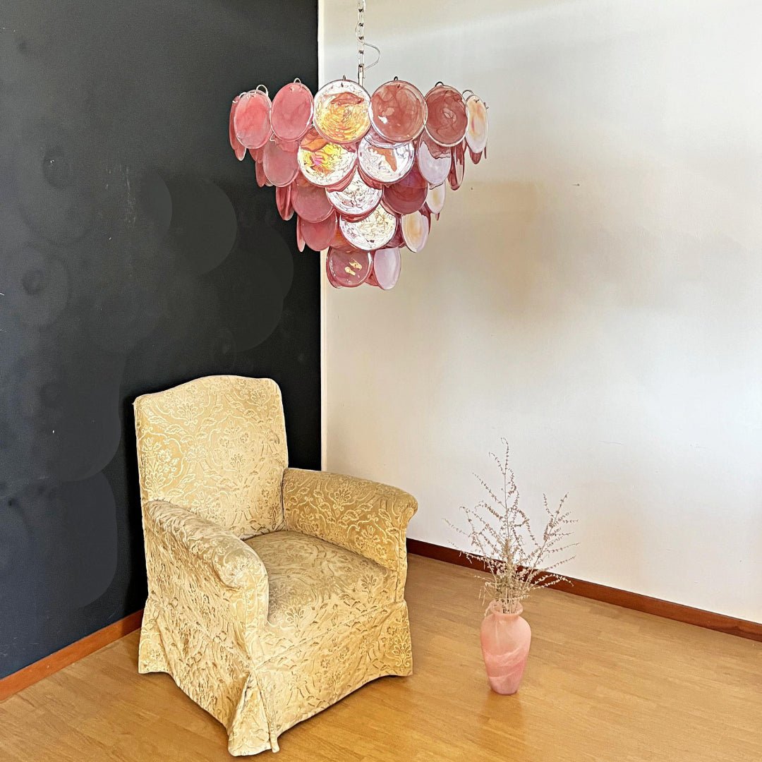 Pink Murano Disc Chandelier detail view 19