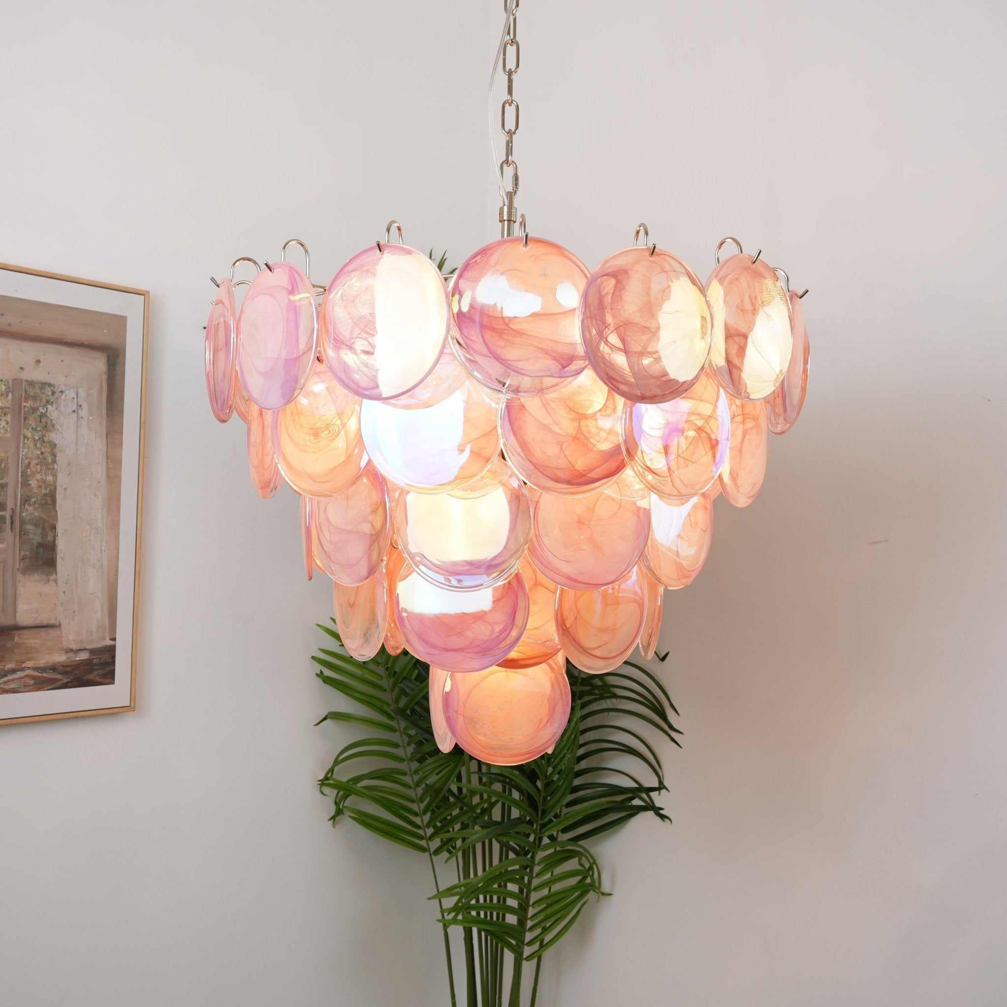 Pink Murano Disc Chandelier detail view 12