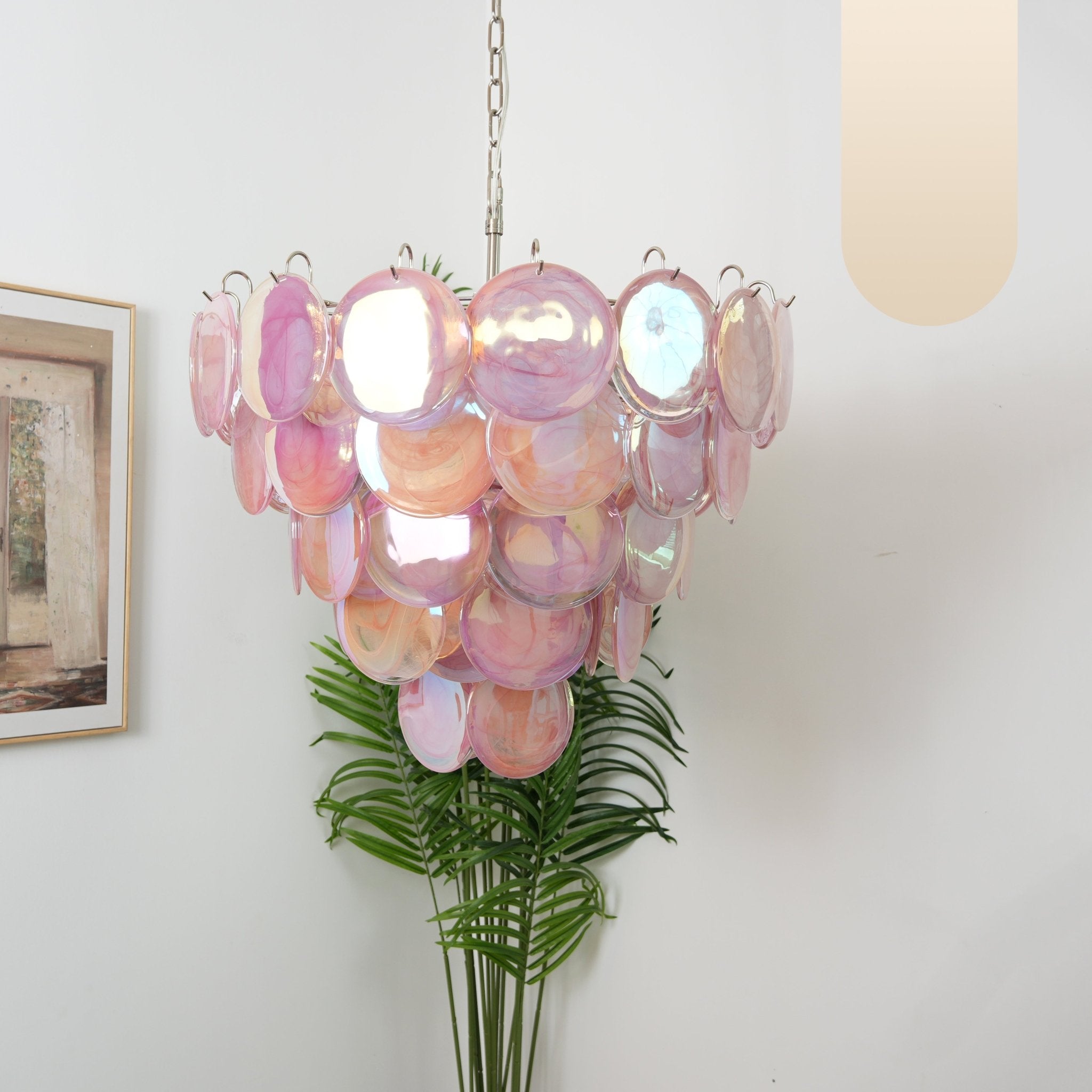 Pink Murano Disc Chandelier detail view 6