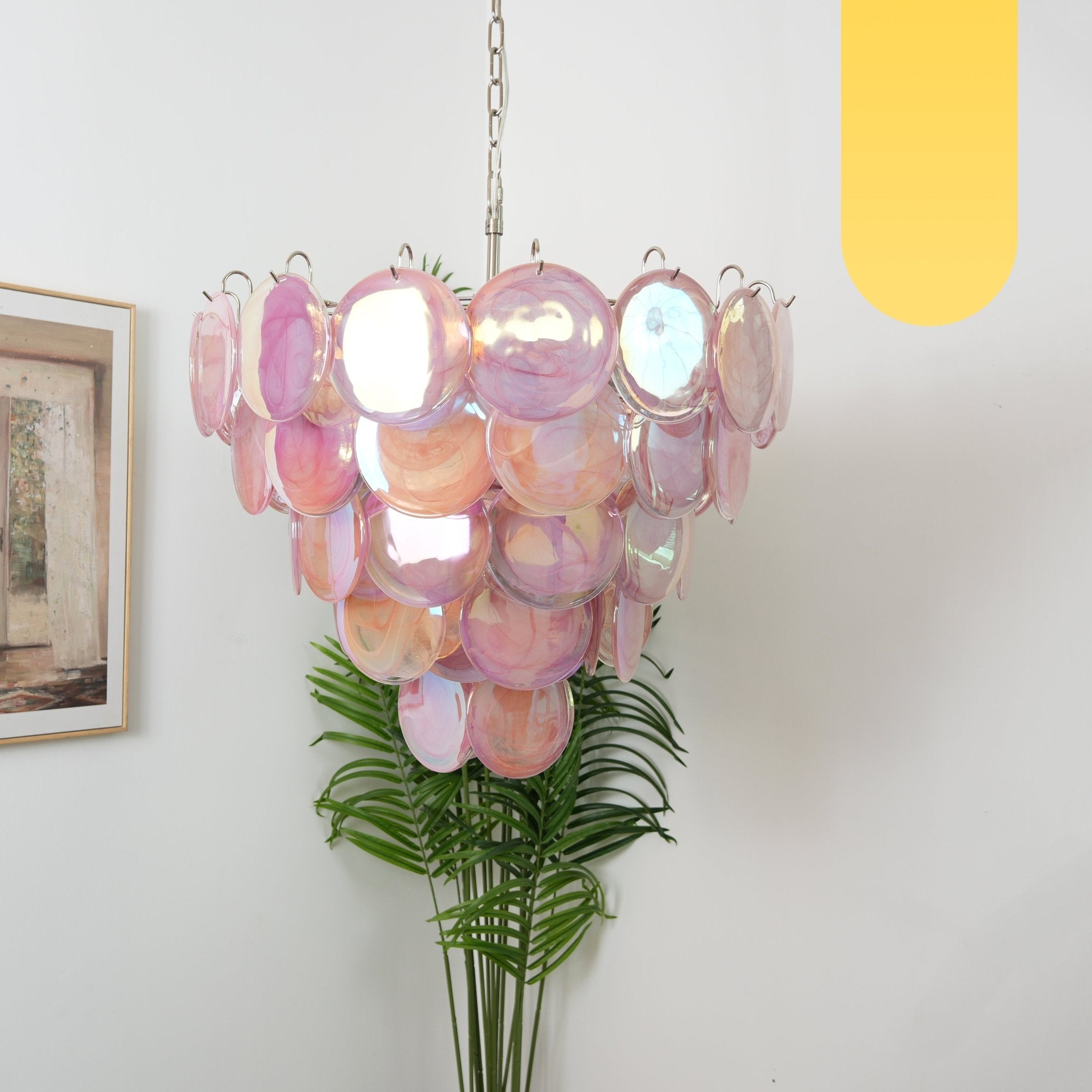 Pink Murano Disc Chandelier detail view 7