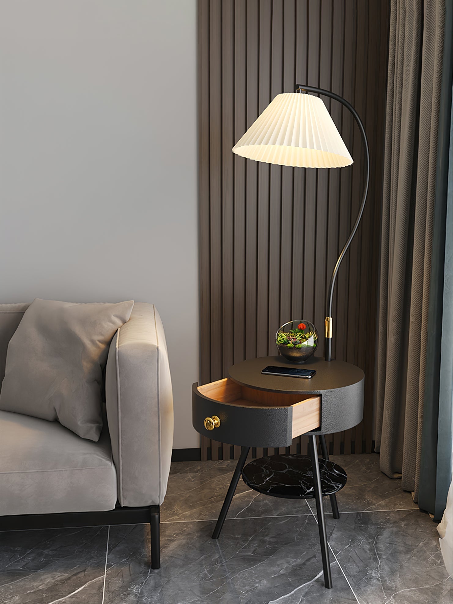 Pleated Nightstand Floor Light Floor Lamp