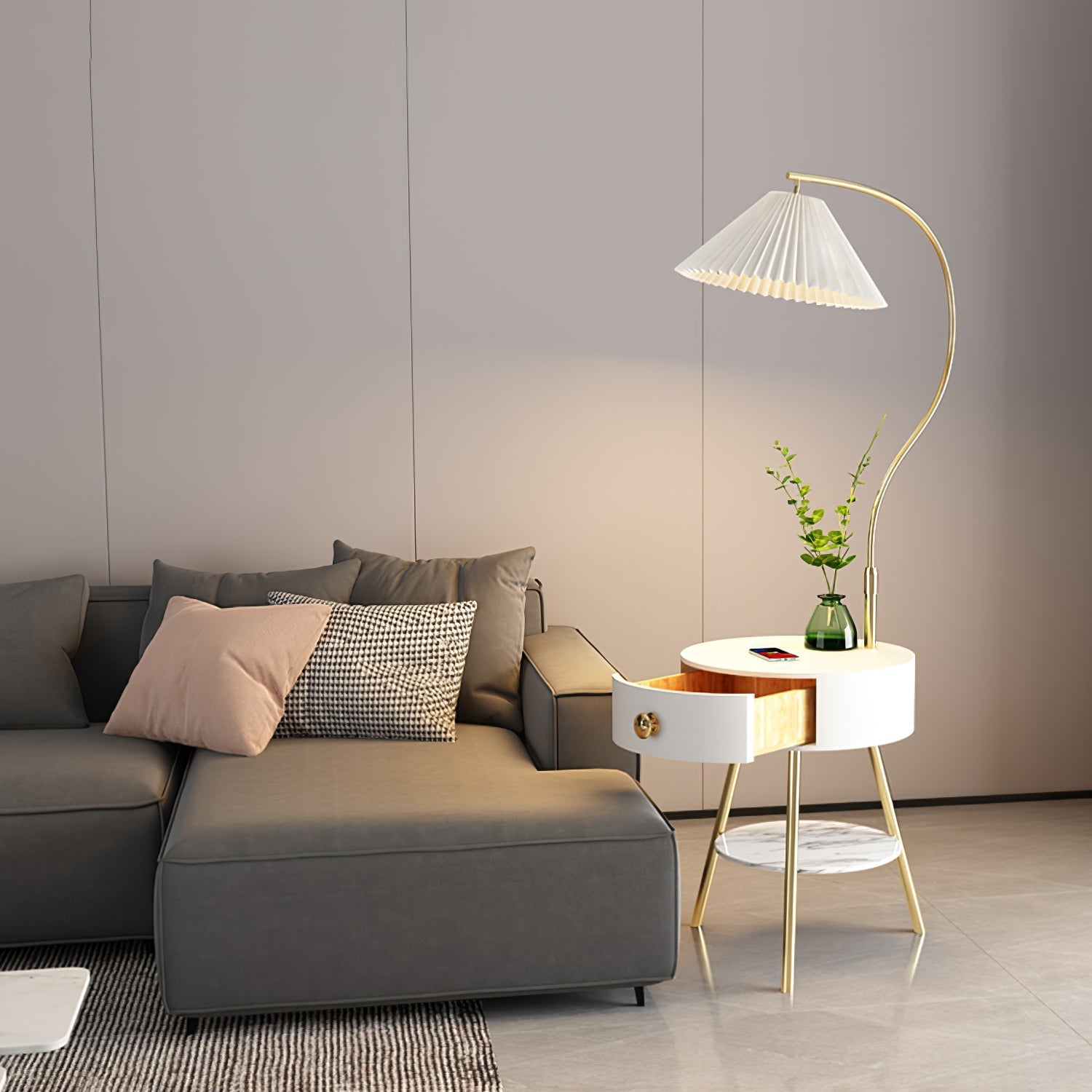 Pleated Nightstand Floor Light Floor Lamp