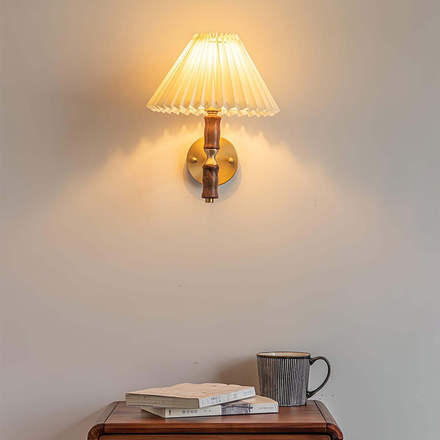 Pleated Walnut Lamp Bracket Wall Light