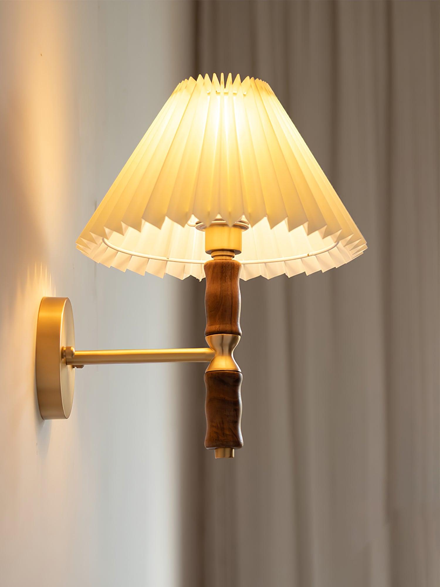Pleated Walnut Lamp Bracket Wall Light
