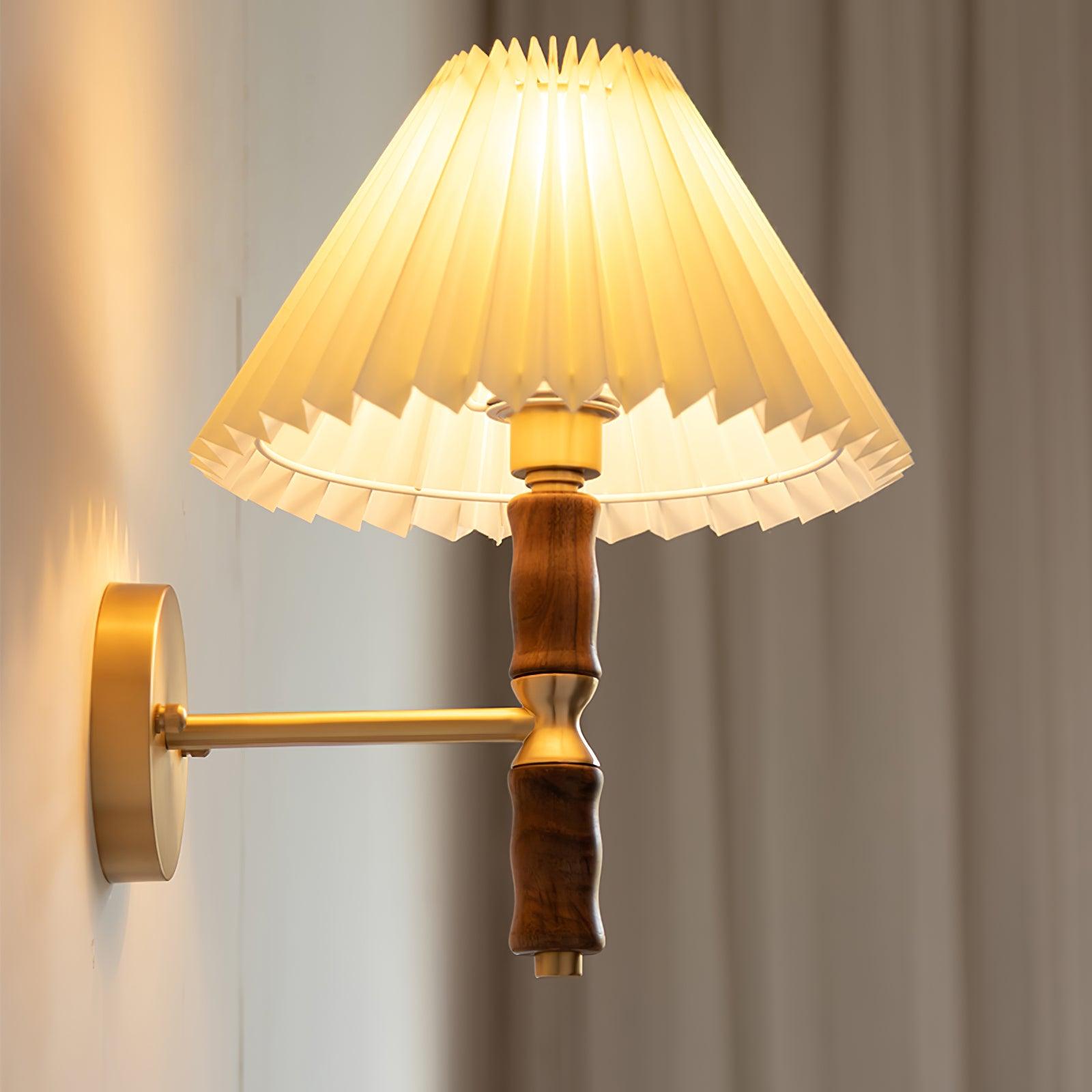 Pleated Walnut Lamp Bracket Wall Light