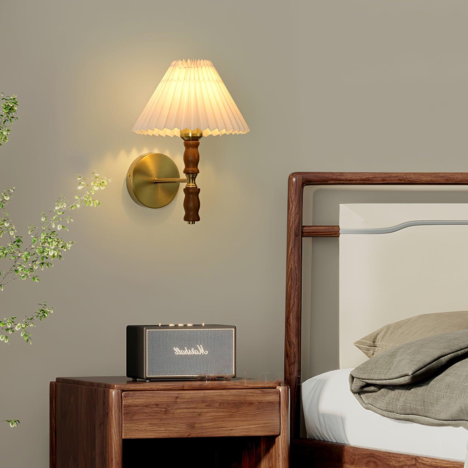 Pleated Walnut Lamp Bracket Wall Light