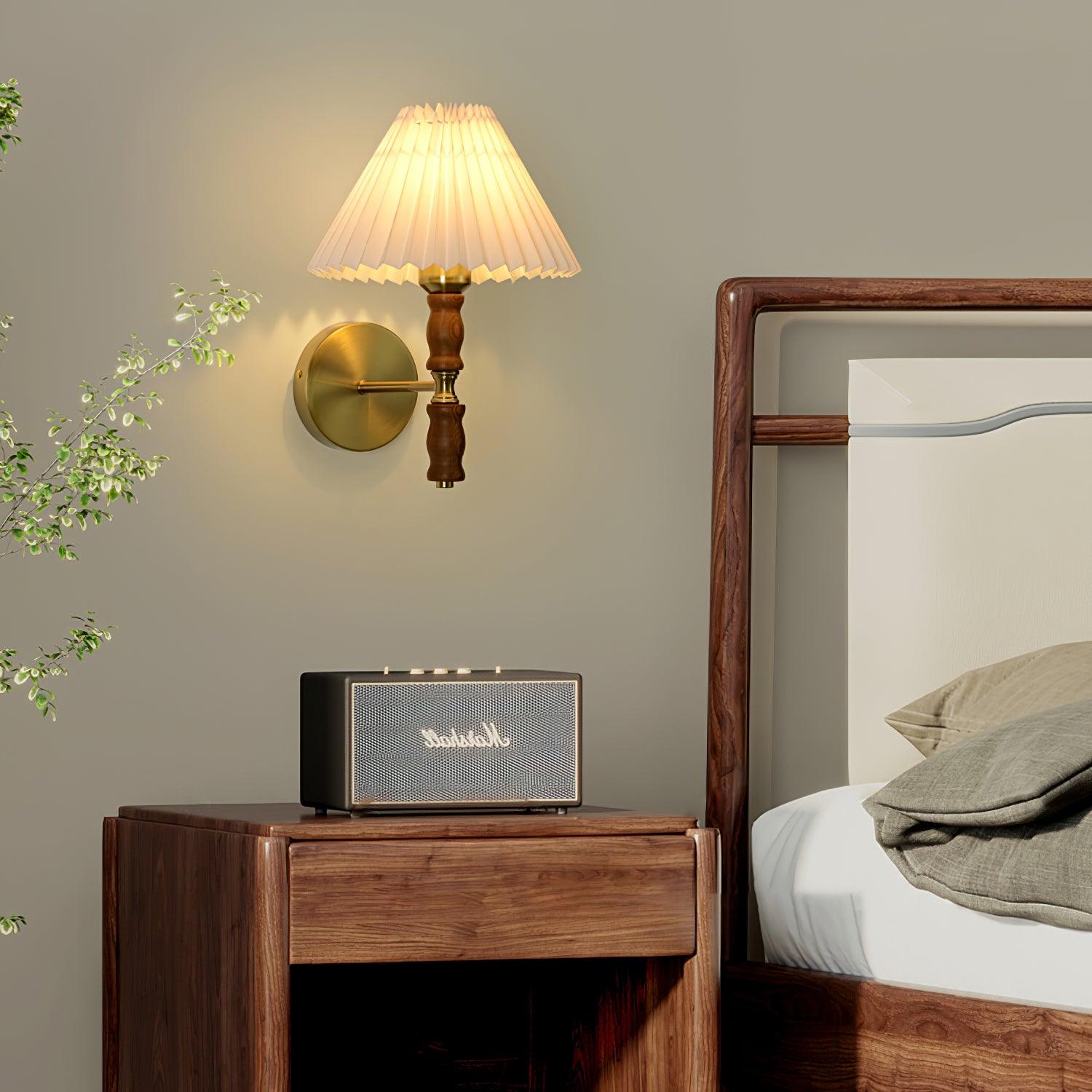 Pleated Walnut Lamp Bracket Wall Light