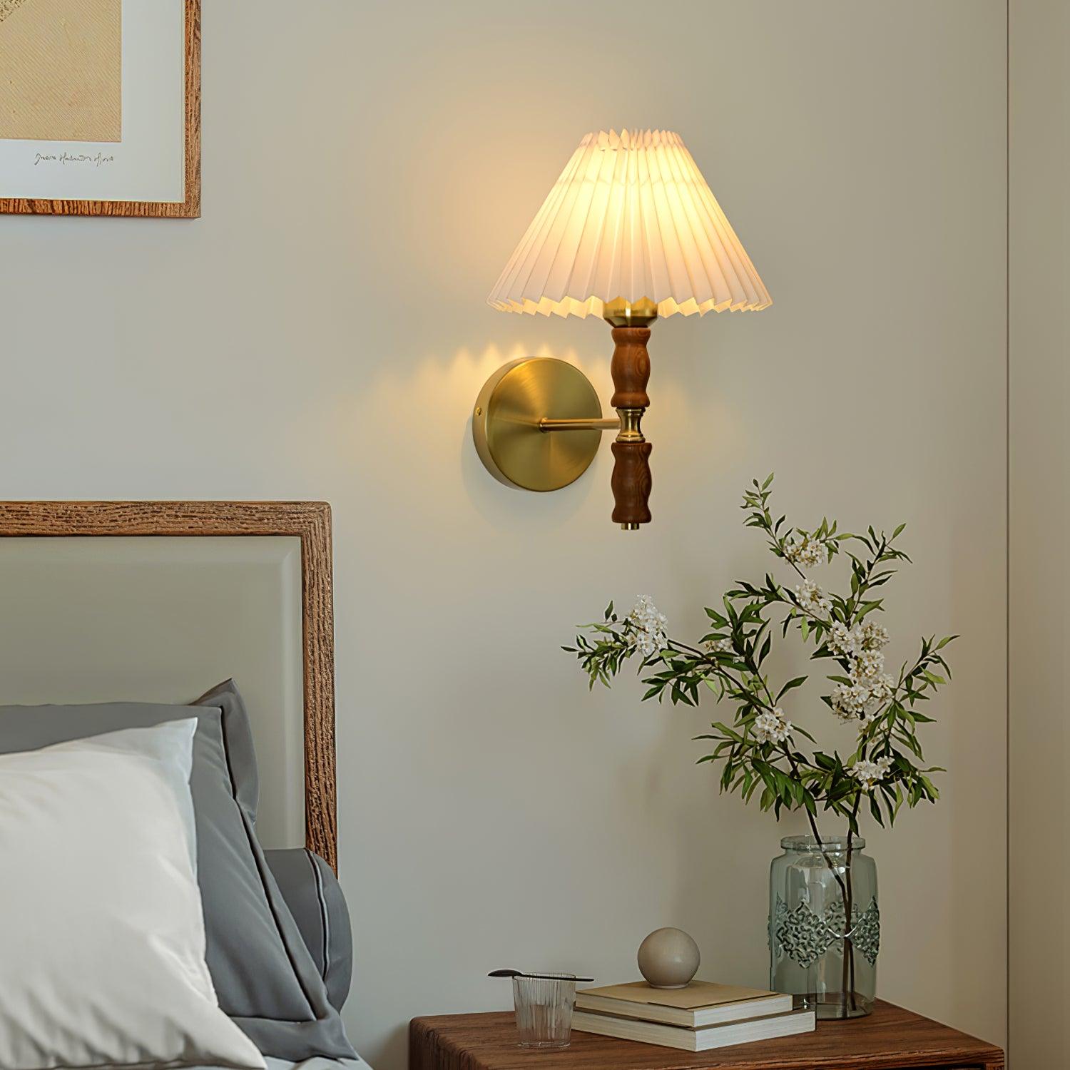 Pleated Walnut Lamp Bracket Wall Light