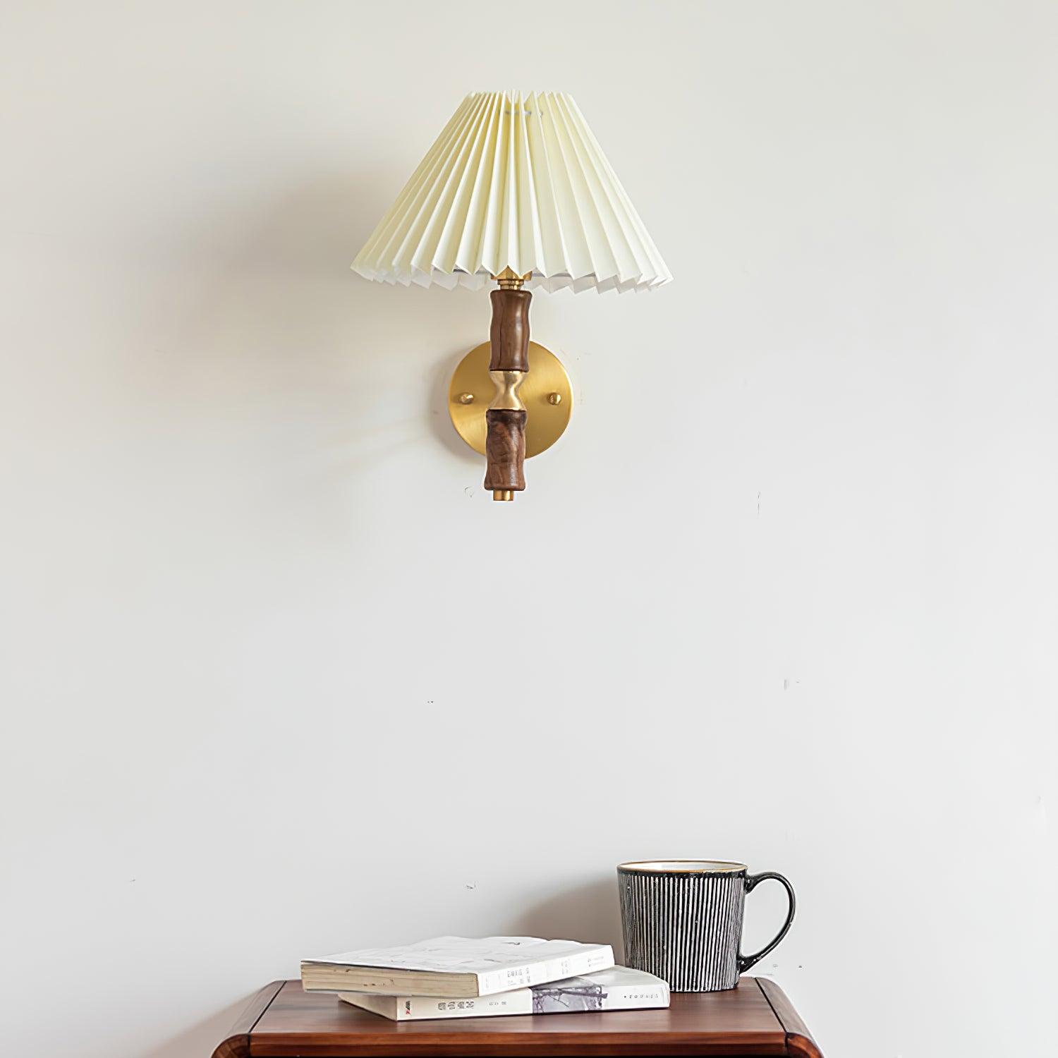 Pleated Walnut Lamp Bracket Wall Light