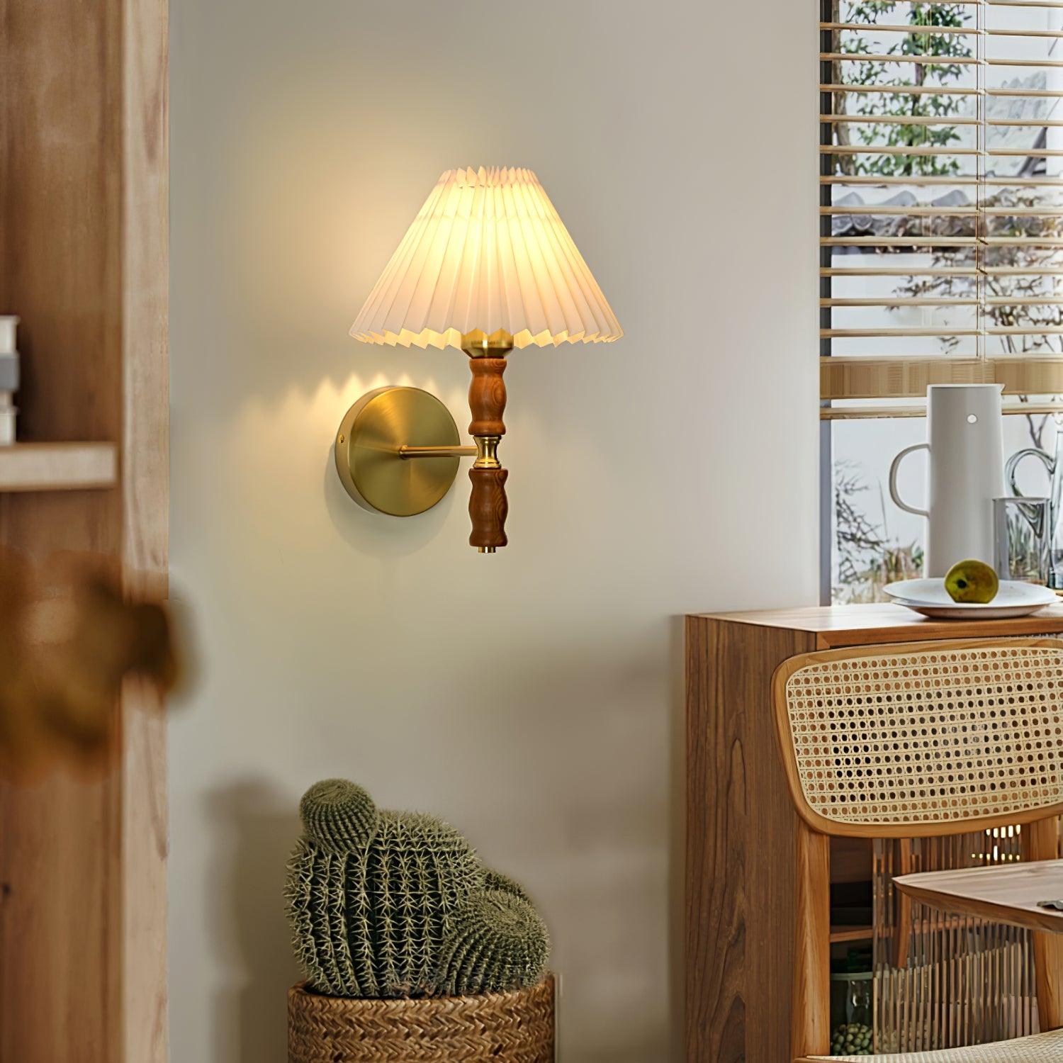 Pleated Walnut Lamp Bracket Wall Light