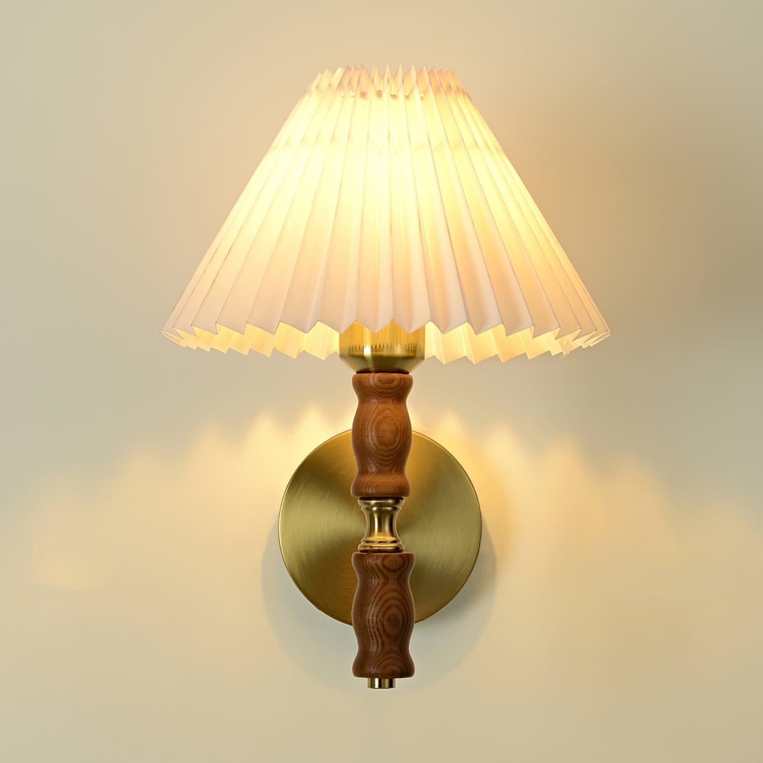 Pleated Walnut Lamp Bracket Wall Light