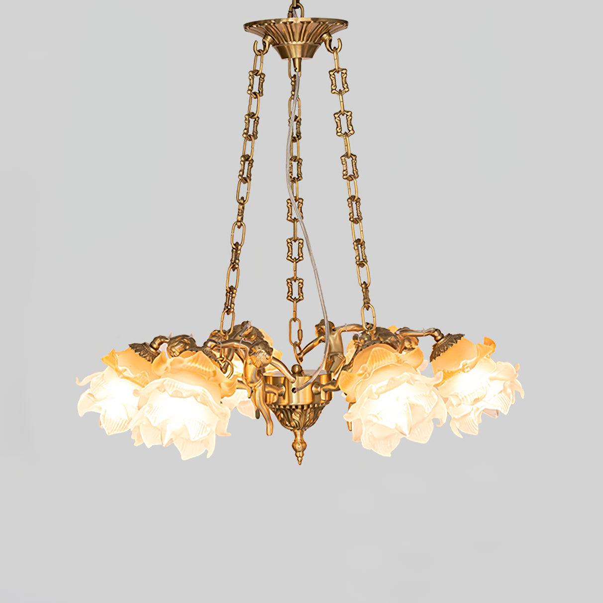 Putti Statuettes Brass Suspension Chandelier