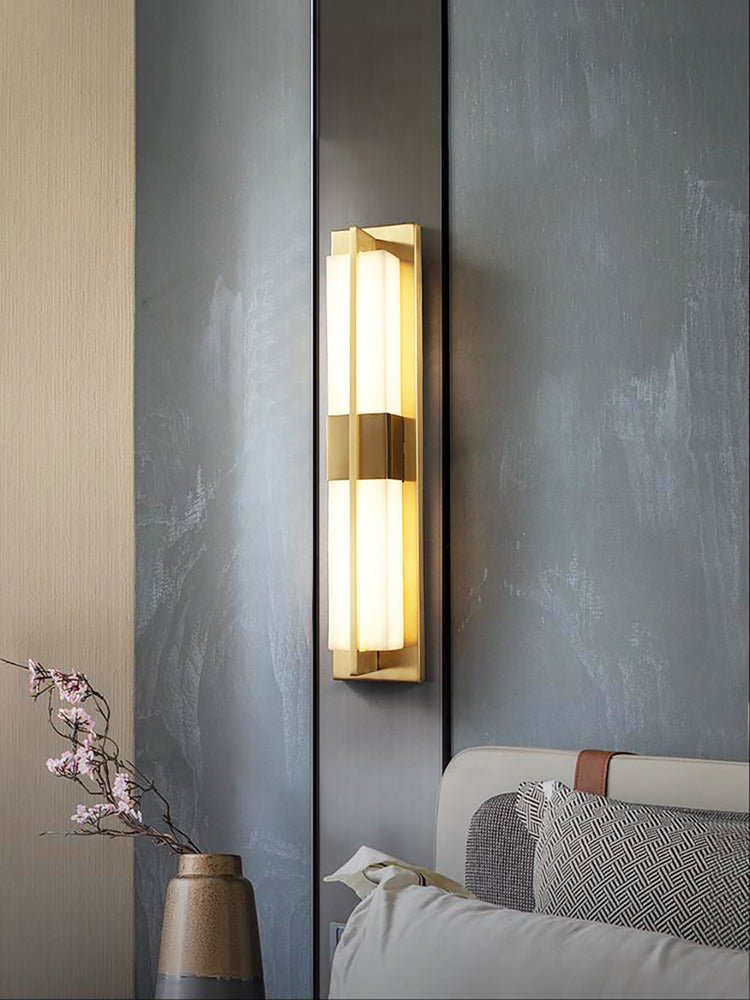 Box Alabaster Brass Wall Light, Hardwired Wall Sconce, detail 13