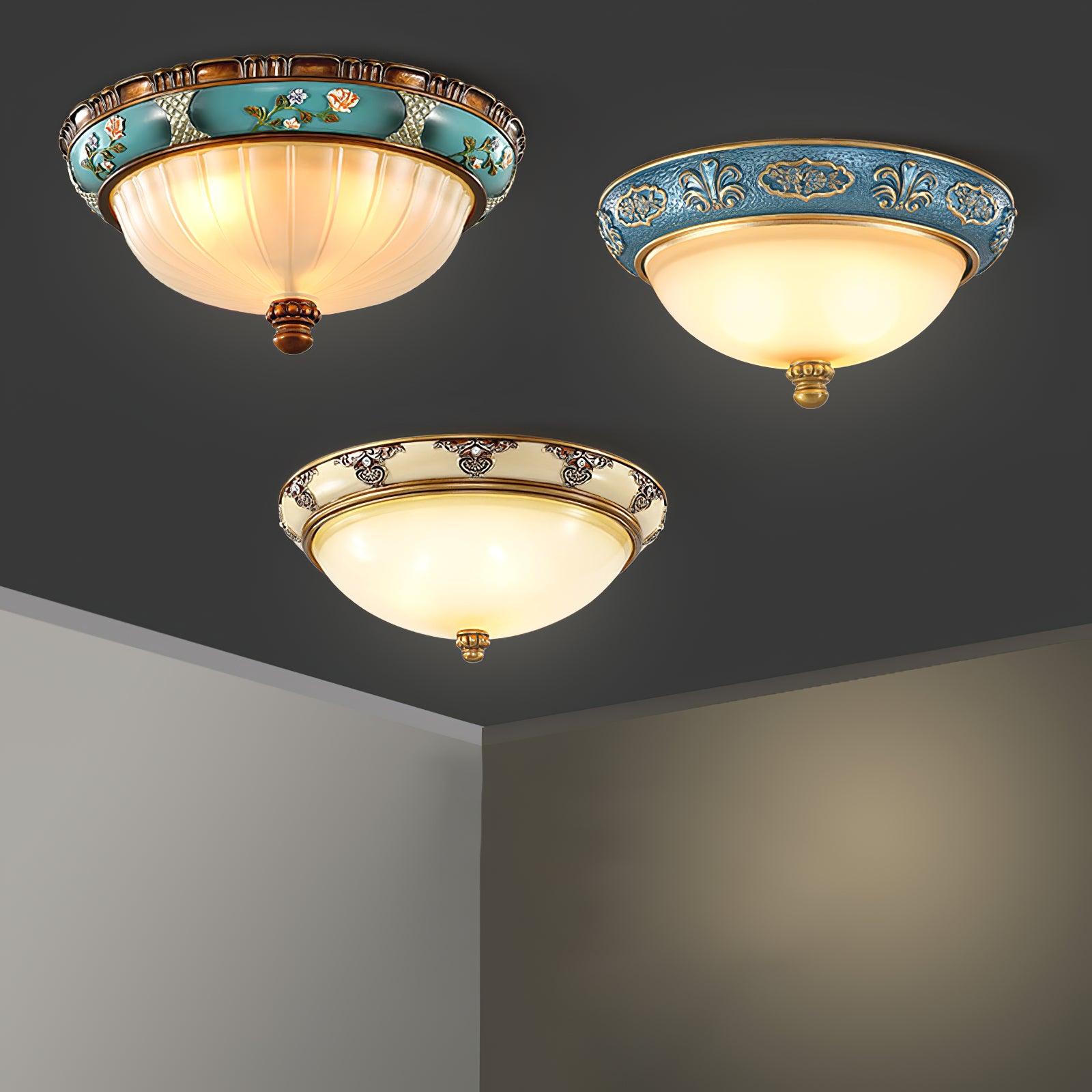 Retro Floral Resin Recessed Flush Mount Light Ceiling