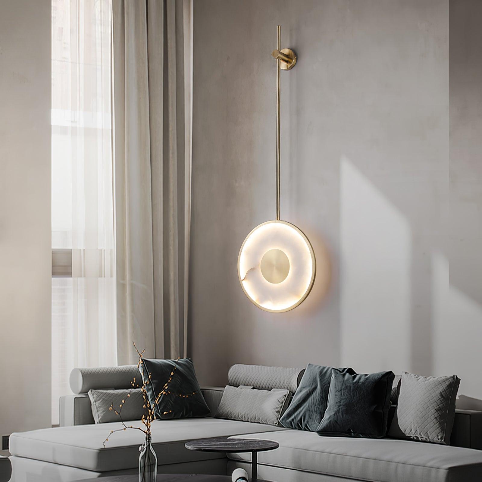Circular Alabaster Wall Light, Hardwired Wall Sconce, detail 2