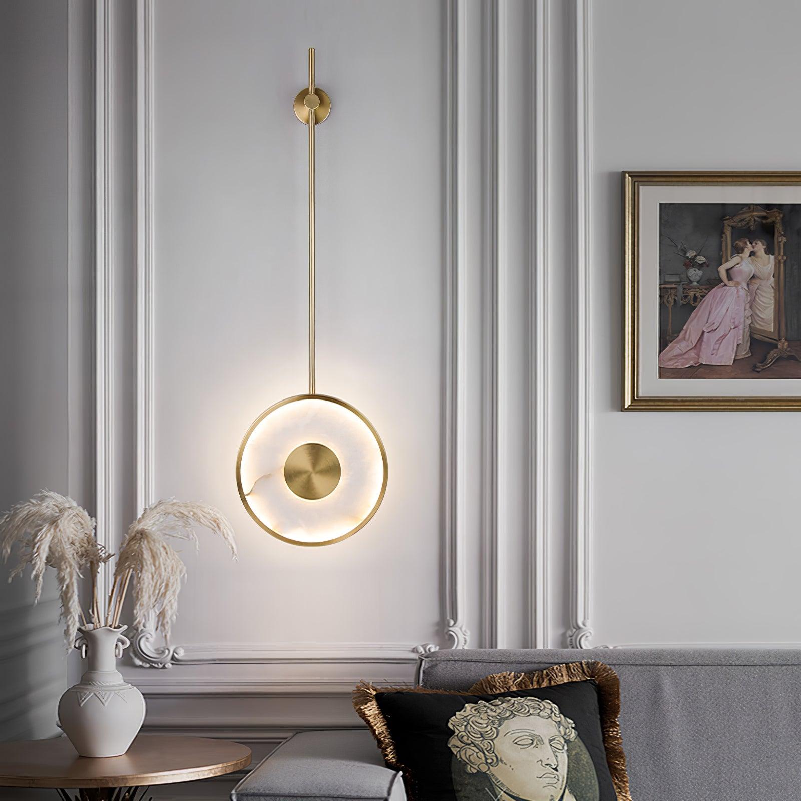 Circular Alabaster Wall Light, Hardwired Wall Sconce, detail 4
