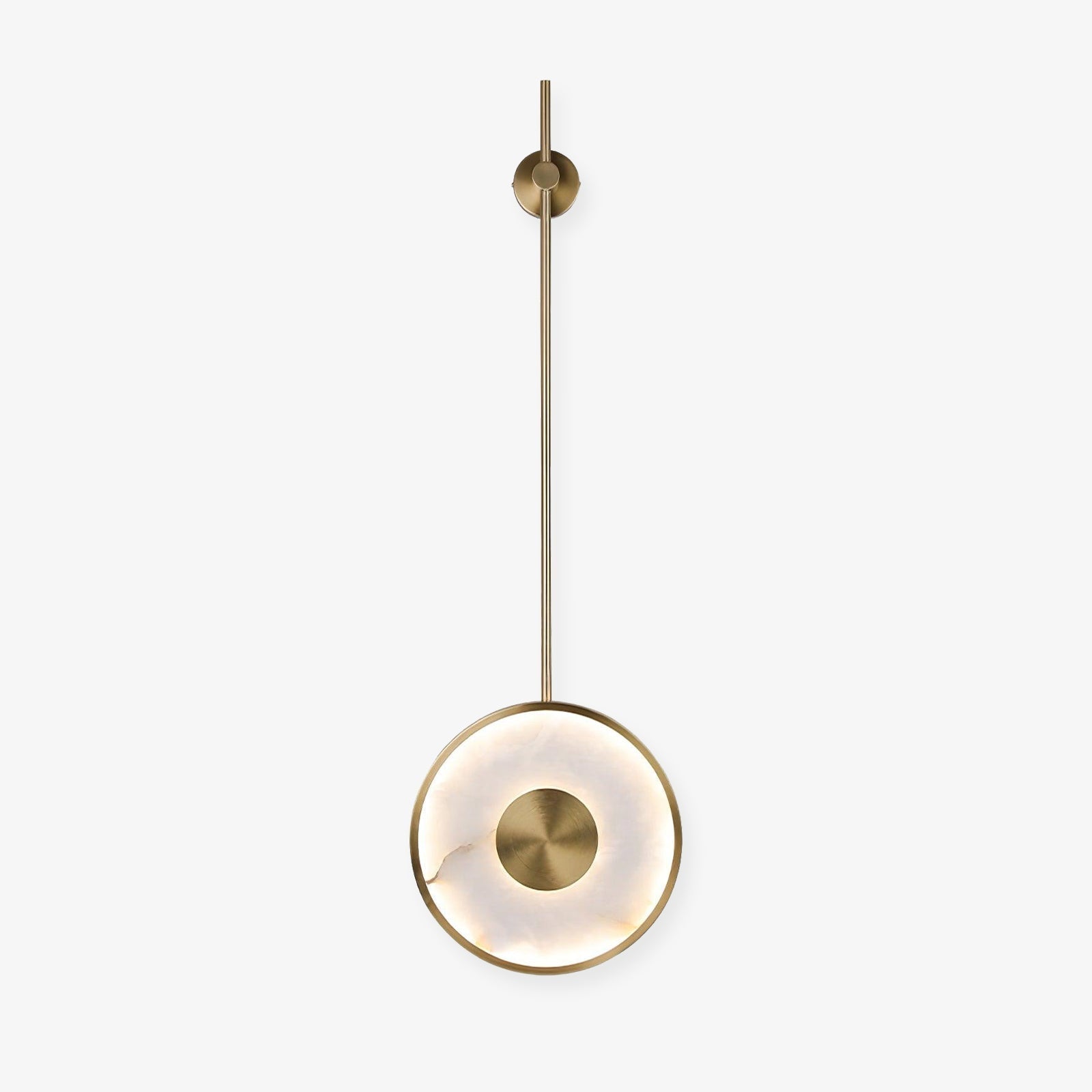 Circular Alabaster Wall Light, Hardwired Wall Sconce, Brass, ∅ 9.8″ x H 51.1″