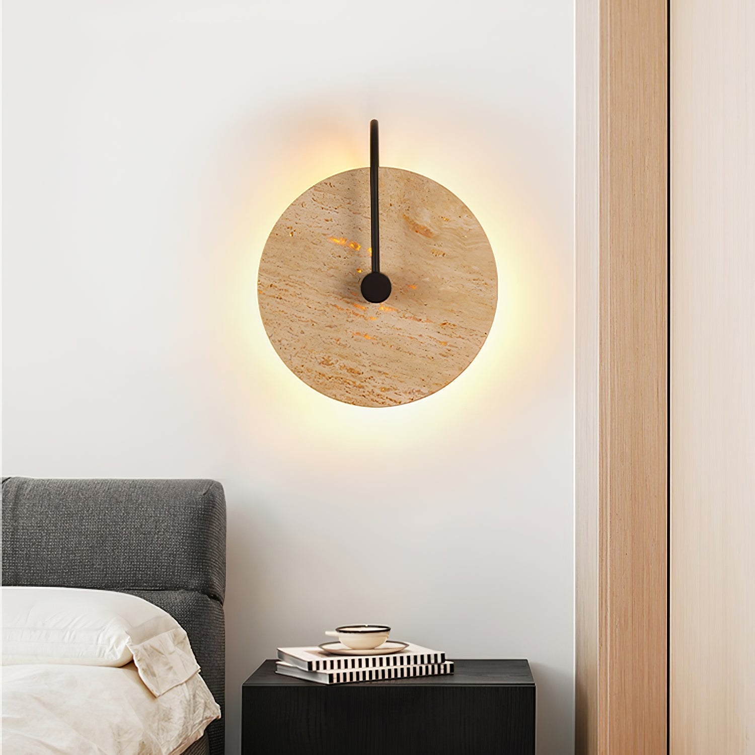 Round Travertine Wall Lamp 9.8
